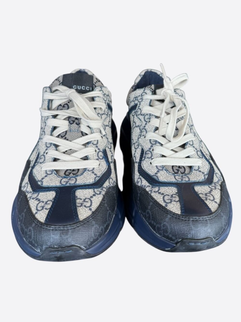 Gucci Beige & Navy GG Monogram Rython Sneakers - Picture 2 of 9